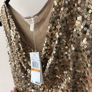 Michael Kors Drape Neck Gold Sequined Blouse NWT